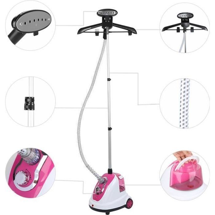 1700W Défroisseur Vertical avec 3 Niveaux de Vapeur Suspension à 360 ° pour tous les Vêtements -Rose