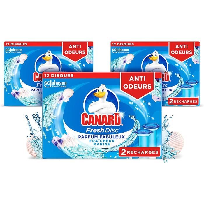 canard fresh disc recharge fraîcheur marine – bloc sans cage nettoyant wc – prévient le dépôt de calcaire - 6 recharges