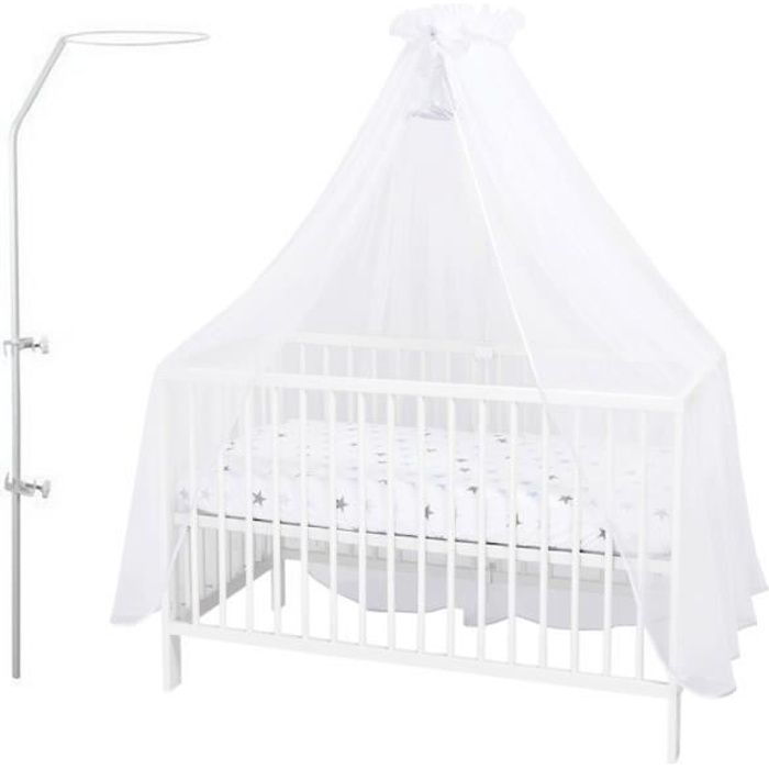 Callyna ® - Ciel de lit bébé moustiquaire avec support, voile grande taille fabrication France. Blanc Finition Blanc