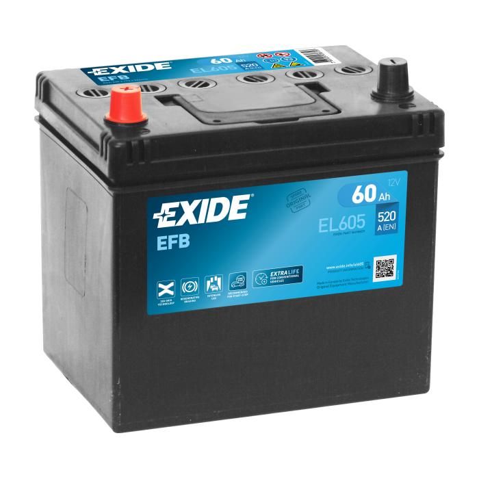 BATTERIE EXIDE EFB D23 12V 60AH 520A 230X173X222 +G EL605