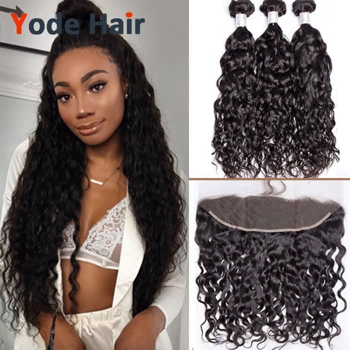 LOT 3 Tissage Indien water wave cheveux human natural 100g/pc 22”24- 26- avce 13x4 frontal 20 pouce