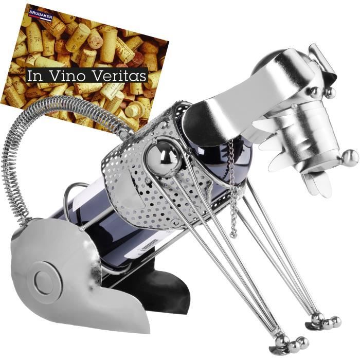 BRUBAKER Porte-bouteille de vin - Chien - Métal - Carte de vœux incluse - Idée cadeau originale - Objet décoratif