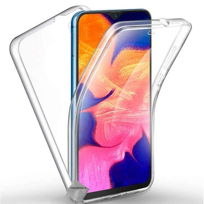 Coque silicone gel fine 360 integrale (avant et arriere) pour Samsung Galaxy A10 + verre trempe - TRANSPARENT