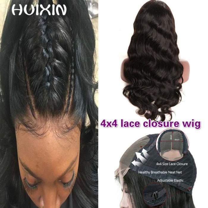 Vague De Corps Perruque 4x4 Lacet closure Perruques Perruques De Cheveux Humains Brésilienne Sans Colle Perruques 12pouce