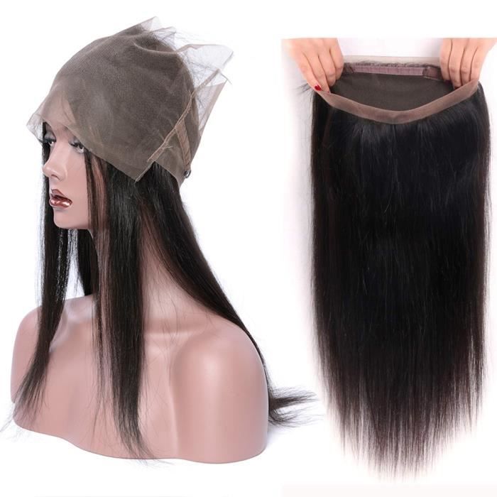 24-Extensions de cheveux naturels 360 Lace frontal Closure LISSE Lace Frontal