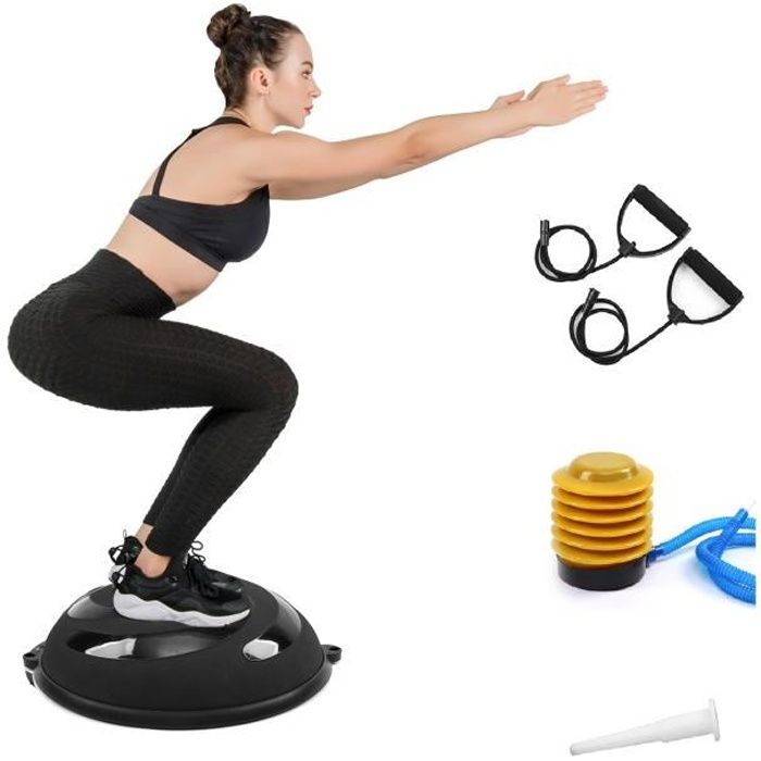 ISE Balance trainer, Demi-Ballon d’Entraînement Ø 58 cm,avec Câbles de Resistance et Pompe,pour Yoga, Gymnastique,Noir SY-BAS1004-BK