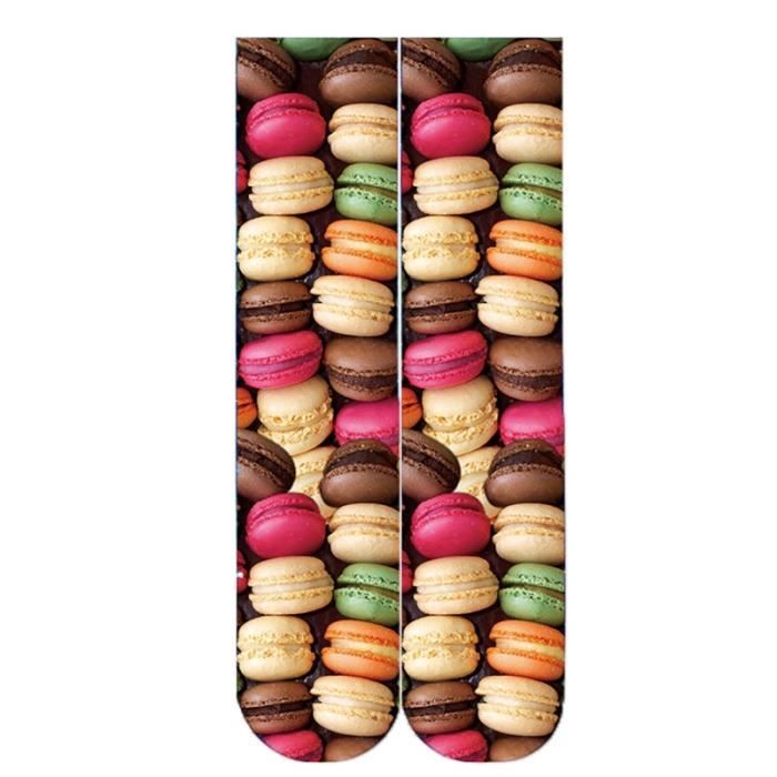 Bas,Chaussettes droites imprimées macarons pour Grils, chaussettes à Compression humoristique, en coton confortable - Type 1