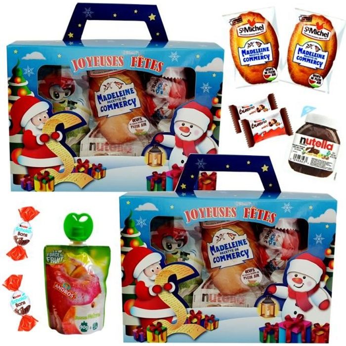 2 boites à goûter de Noël garnies de 25 chocolats et biscuits