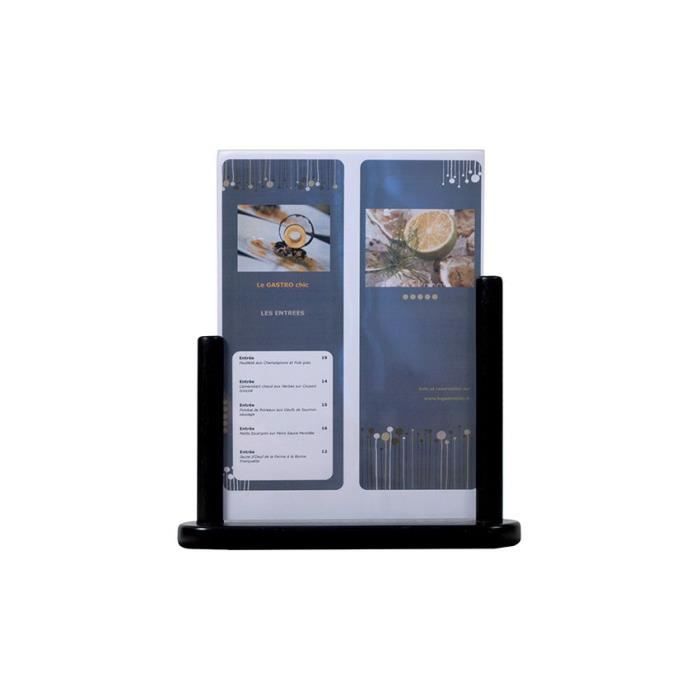 Porte-menu de table cadre bois coloris Noir recto / verso - PFT-BL-LA A4 Plexi