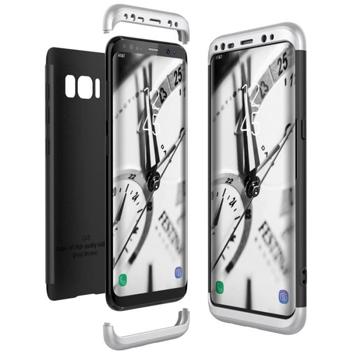 Coque Samsung Galaxy S8 Cas dur PC 3 en 1 Argent + Noir