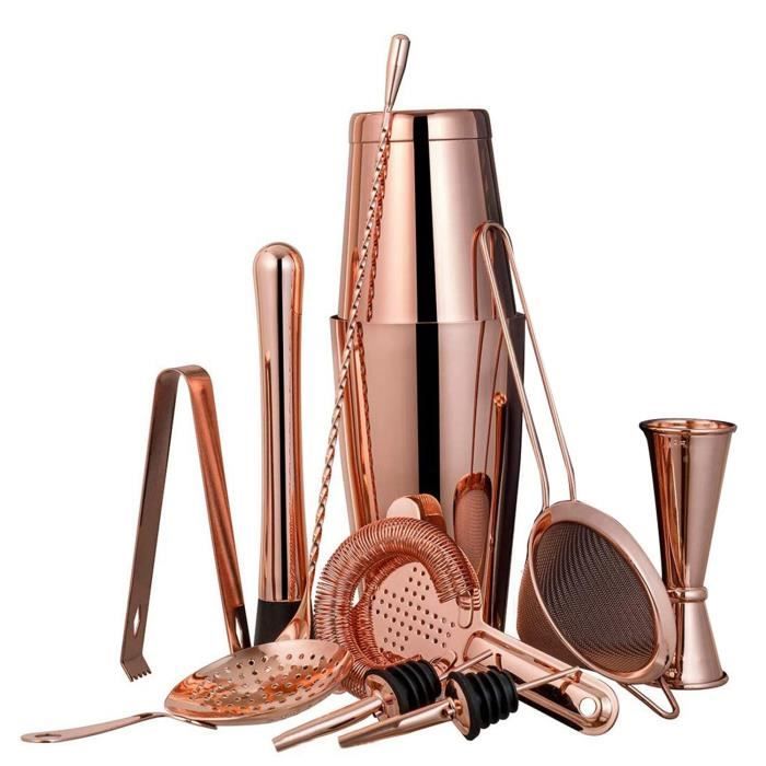Ensemble de Barman de 11 PièCes Cocktail Boston Shaker Barware Set Comprend 28 et 18 OZ, Ensemble de Passoire à Cocktail, Double Jig