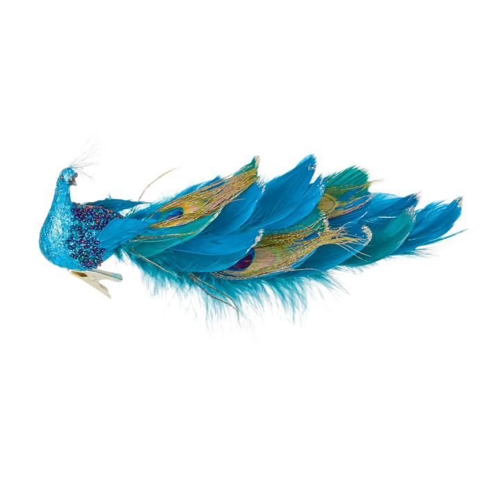 Décoration d'arbre de Noël de paon sarcelle TRIXES - 25cm - Ornement à paillettes et paillettes