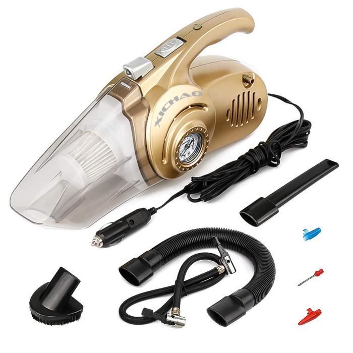 4 en 1 Aspirateur Portable de Voiture avec Gonfleur et Jauge de Pression LED Intégré