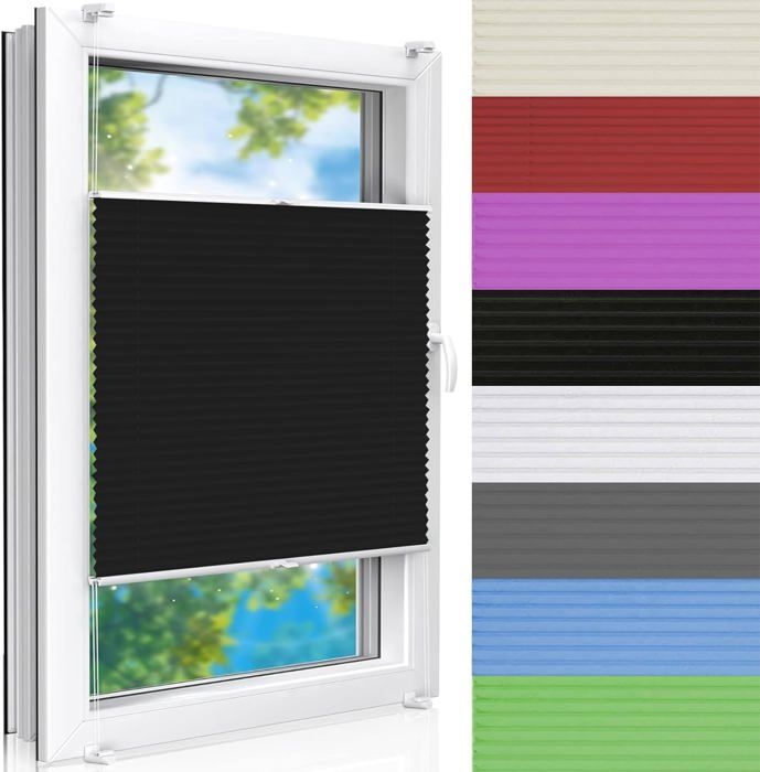 Store Ajustable Klemmfix Store Plissé Nid D'abeille 60x100 Cm – Sans Perçage, Réglable Haut/bas – Protection Solaire, Couleur Noir
