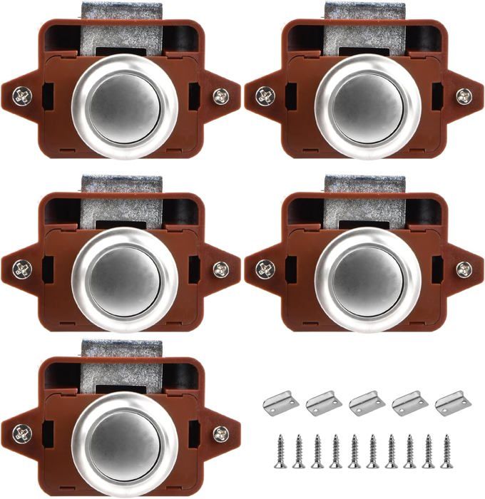 Lot De 5 Barillets Porte En Acier Inoxydable – Bouton Poussoir Sécurité Loquet à Ressort