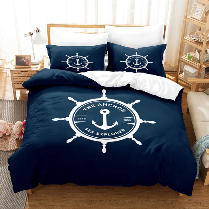 Parure de lit 23 pices avec housse de couette et taies doreiller Motif ancre bateau 3D - Motif marin - comme sur limage