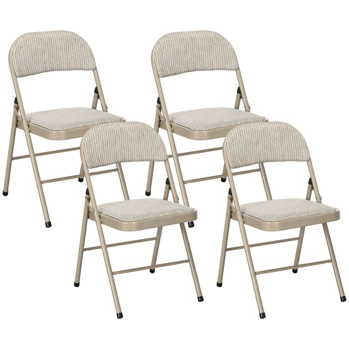 Lot de 4 chaises pliantes HOMCOM chaises de salle à manger portables avec coussin en lin et cadre en acier beige Lot de 4 chaises pliantes HOMCOM chaises de salle à manger portables avec coussin en lin et cadre en acier beige