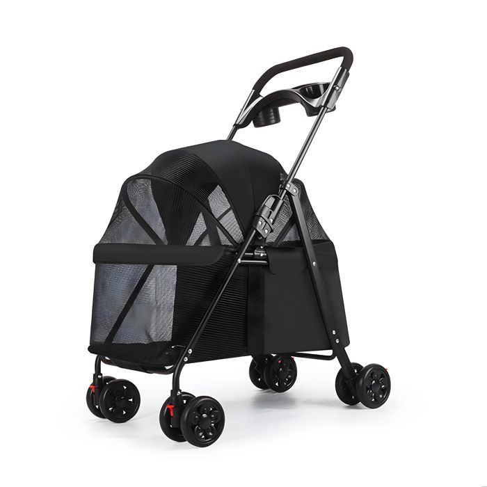 Meilleurs prix pour Poussette Buggy Pliable Animaux 4 Roues Charge 10KG Chariot pour Chat /Chien avec Porte-gobelet et Panier de Rangement Noir