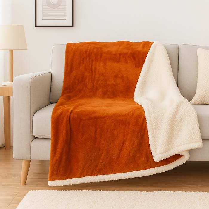 Plaid Sherpa Flanelle XXL 200x240 Terracotta - Couvre-Lit Épais 480g/m² (Taille Couple)