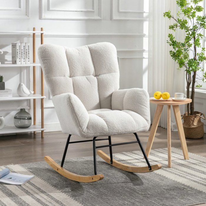 Fauteuil à bascule - LANGTU - moderne - tissu chenille capitonné - blanc - 73 5x73 5x73 5 cm
