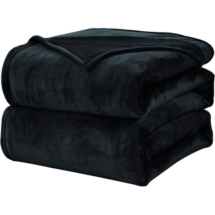 Plaid Couverture Polaire Flanelle - 150x200 cm - Noir - Douceur - Multi-usages