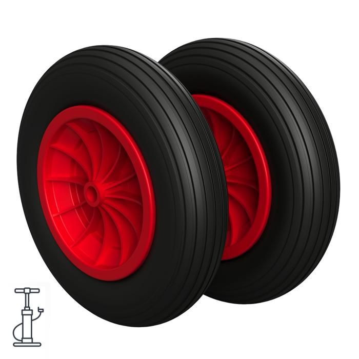 6 x Roue en polyuréthane 350 mm 3.50-8 palier lisse roue de brouette pneus anti-crevaison, noir/rouge 6 x Roue en polyuréthane 350 mm 3.50-8 palier lisse roue de brouette pneus anti-crevaison, noir/rouge