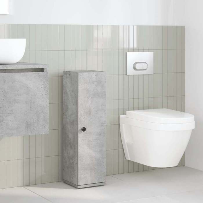 Bon plan Meuble de salle de bain/Armoire Haute de bain - JILIHOT - Colonne Toilettev avec porte-rouleau gris béton Thome5642769