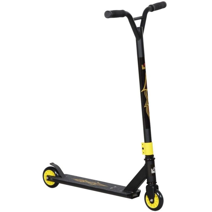 HOMCOM Trottinette Freestyle Ultra Douce – Roulements ABEC 9, Roues PU 100 Mm, Planche Stunt Pour Ados Dès 14 Ans – Cadre Alu Hyper Résistant
