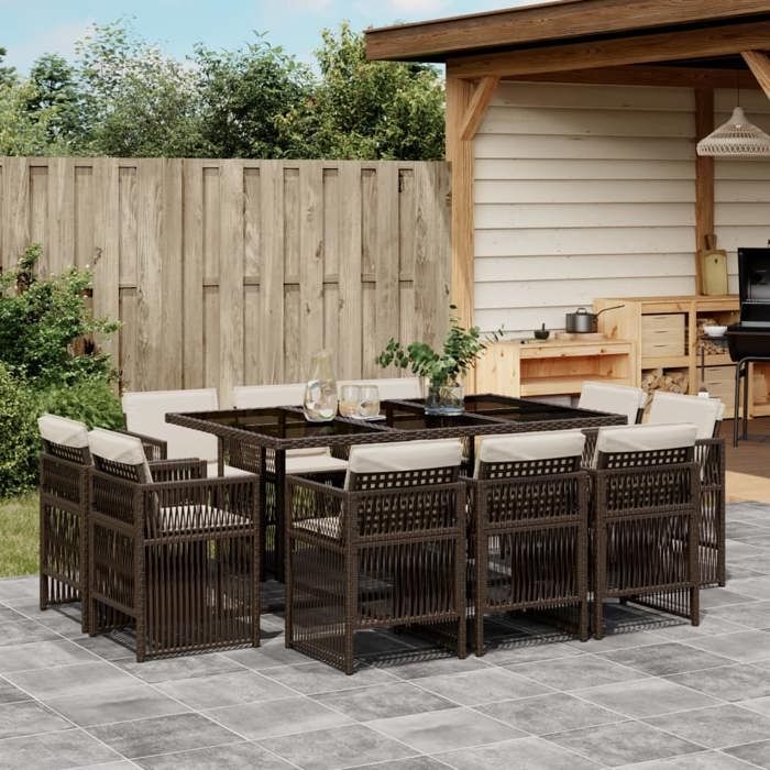 vidaXL Ensemble à manger de jardin et coussins 11 pcs rotin - vue 2