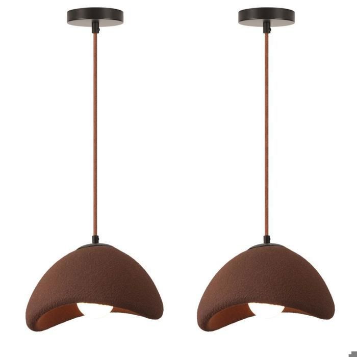 WOTTES Suspension Luminaire Moderne Créatif Marron Lustre Design Mousse Vintage E27 Lampe 2pcs Ø20cm pour Salon Salle à Manger