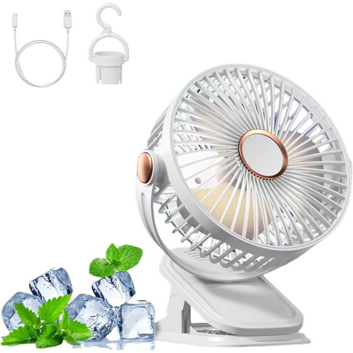 Ventilateur portable - XVX - 5 vitesses - Ø15cm - Oscillation 720° - Rechargeable USB - Xvx