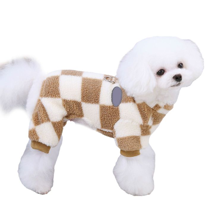 Pyjama pour chien pull dhiver pour petite chienne avec anneau de laisse vêtement chaud en polaire pour chiot (marron)