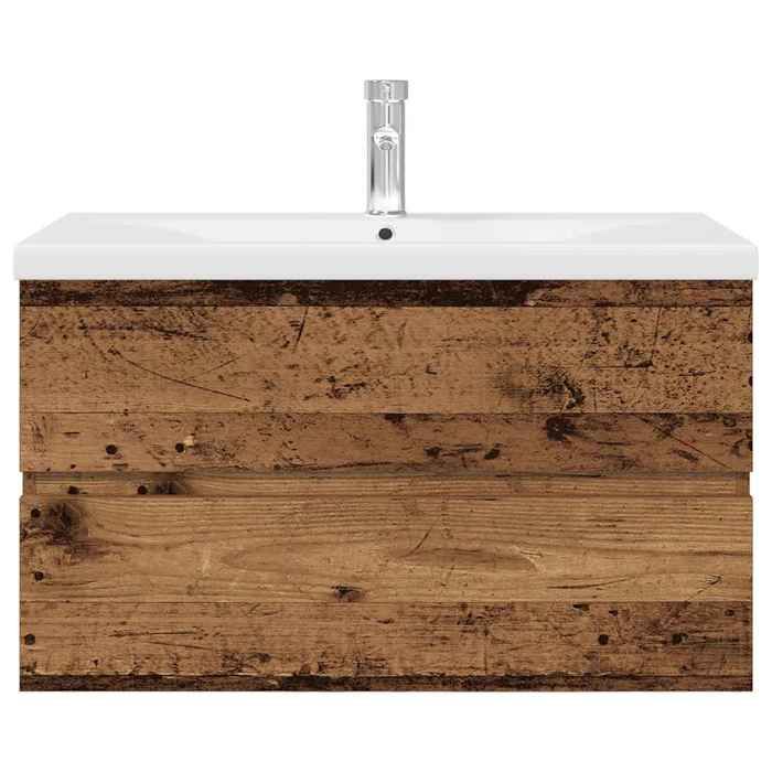 Moderne Meuble lavabo SOLOMOON Cabinet lavabo avec bassin et robinet intégrés vieux bois 80x38.5x45 cm MM590