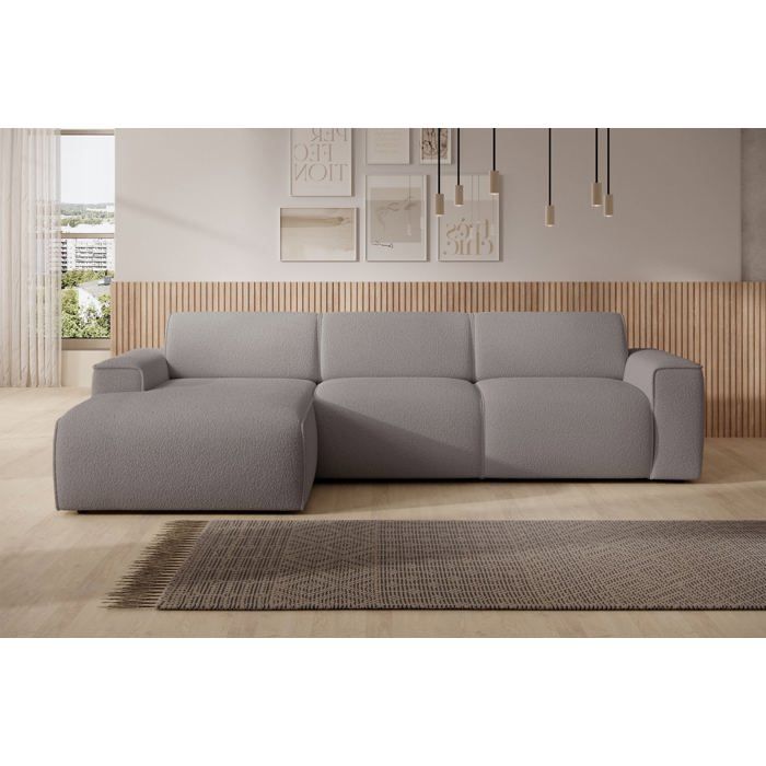 Canapé d’angle – BOUVI – méridienne – en bouclette – taupe – gauche Canapé d’angle – BOUVI – méridienne – en bouclette – taupe – gauche