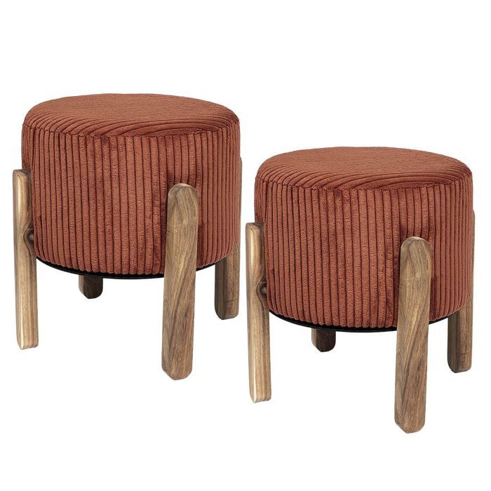 AMORY - Lot de 2 Tabourets en velours côtelé coloris terracotta pieds en acacia AMORY - Lot de 2 Tabourets en velours côtelé coloris terracotta pieds en acacia