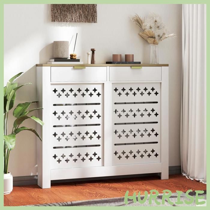 Cocosity Couvercle De Radiateur Cache Radiateur Avec Placard Rabattable Et Étagère Supérieur 108 X 19 X 95 5 Cm Blanc