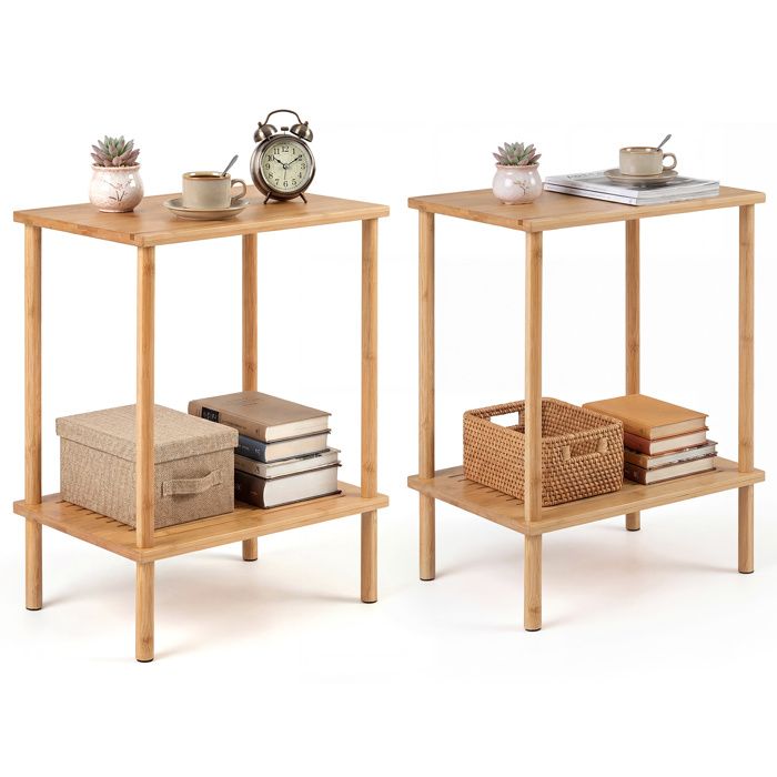 COSTWAY Lot de 2 Tables dAppoint 40 x 30 x 55 cm en Bambou à 2 Niveaux avec Étagères de Rangement pour Salon Chambre COSTWAY Lot de 2 Tables dAppoint 40 x 30 x 55 cm en Bambou à 2 Niveaux avec Étagères de Rangement pour Salon Chambre
