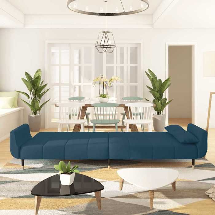 Bleu SOFA Convertible - PHSH - Canapé-lit - à 2 places - 2 personnes - avec deux oreillers - Bleu Velours C566