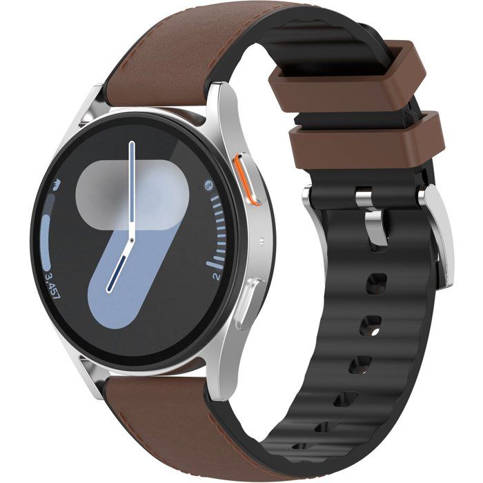 Stravo Bracelet 20 mm silicone aspect cuir pour Galaxy Watch 7/6/5/4/FE & Garmin Vivoactive 3/5 sport premium Café
