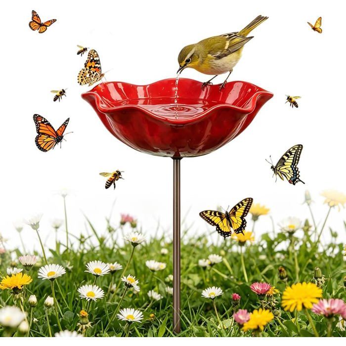 Abreuvoir Mangeoire Oiseaux ExterieurBain Oiseaux ExterieurMangeoire Oiseaux Décoration pour JardinBains Hauteur 15CM