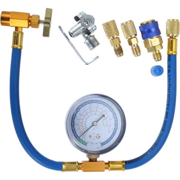 Kit Tuyau de Recharge R134a - LON® - Climatisation Réfrigération - Bleu/Cuivre - 1968 avec Jauge 275 et Valve BPV31