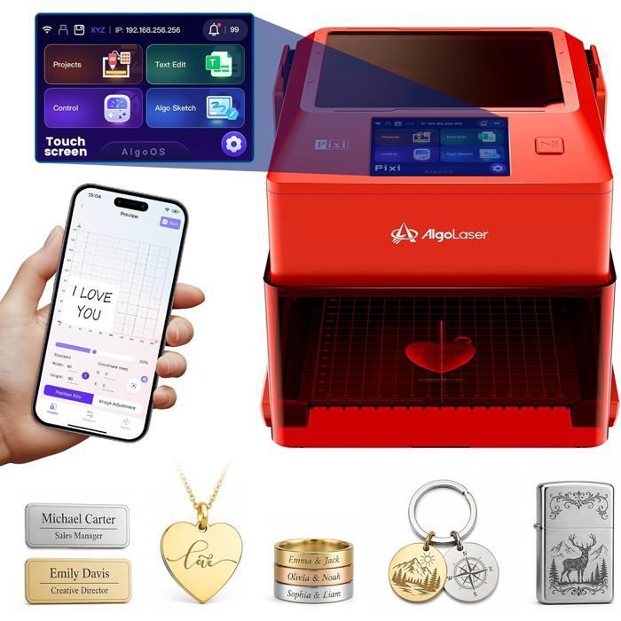 Graveur Laser 3W AlgoLaser Pixi Écran Tactile 35” Haute Précision Machine de Gravure Laser Pour Bois/Métal/Verre Etc Rouge