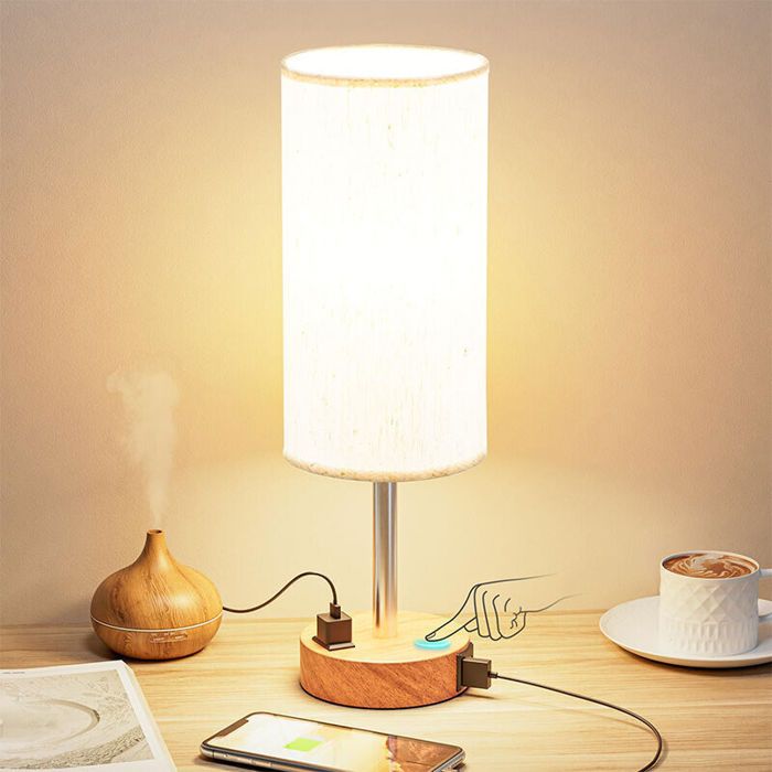 Lampe de chevet tactile dimmable lampe de table avec fonction de charge prise USB A+C+ abat-jour en lin