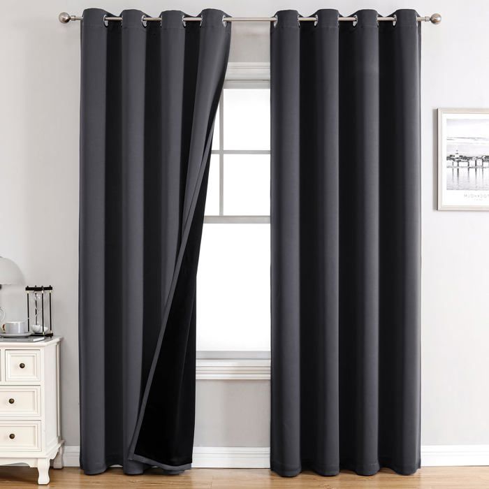 Rideaux occultants - PZCC - 52 x 84 pouces - 100% occultant - Gris foncé - Lot de 2