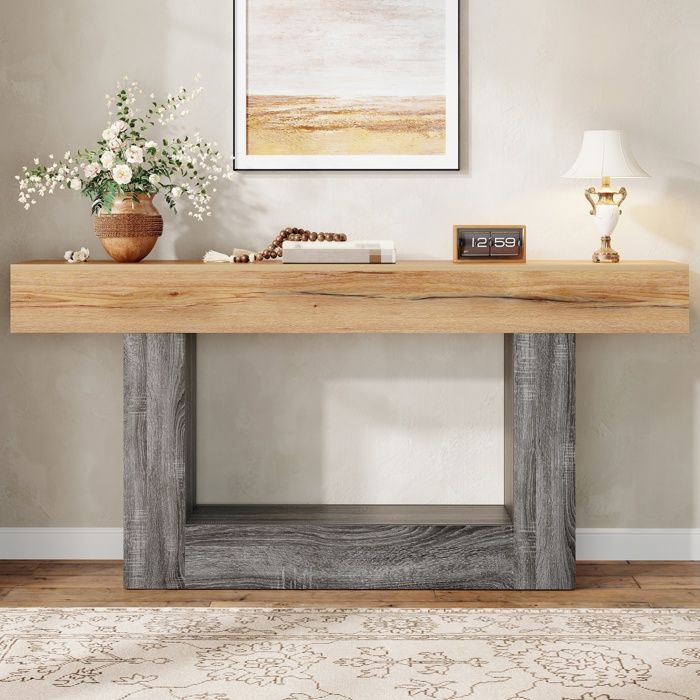 Table dappoint - MINIMAL - MINIMAL HOME - bicolore effet bois - plateau épais - étagère inférieure ouverte Table dappoint - MINIMAL - MINIMAL HOME - bicolore effet bois - plateau épais - étagère inférieure ouverte