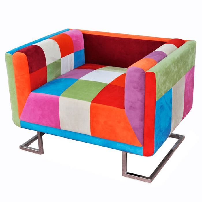 Fauteuil cube avec design de patchwork Chrome - vidaXL - tissu - avec accoudoirs 276xyr71z