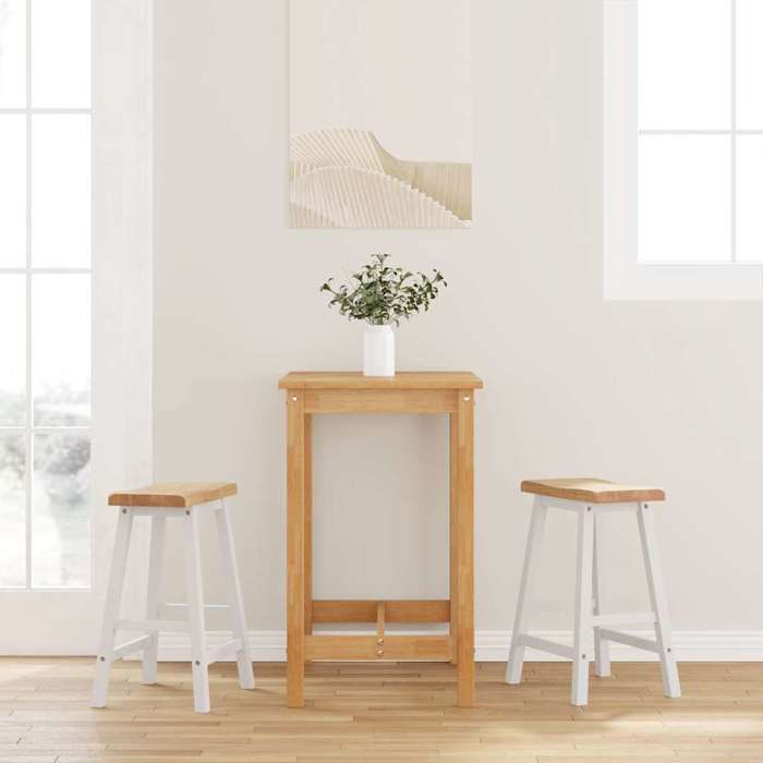 vidaXL Tabourets de bar (lot de 2) en bois massif blanc et caoutchouc 4102545