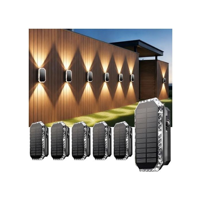 Lampe Solaire Exterieur Murale Lot de 6 Applique Solaire Exterieur Haut et Bas Applique Murale Exterieur Sol LAMPADAIRE DE JARDIN