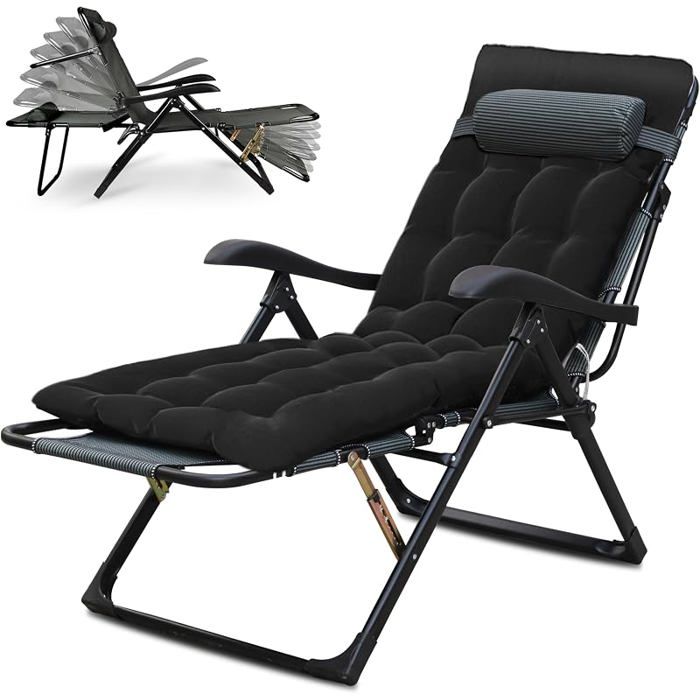 Chaise Longue Pliable Chaise de Jardin Exterieur avec CoussinBain de Soleil avec Repose-têteTransat Fauteuil RelaxChaise