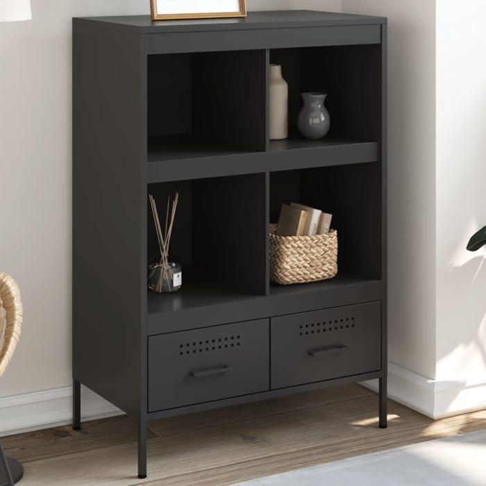 Noir Buffet haut noir 68x39x101 5 cm acier - Meuble Rangement LV36534